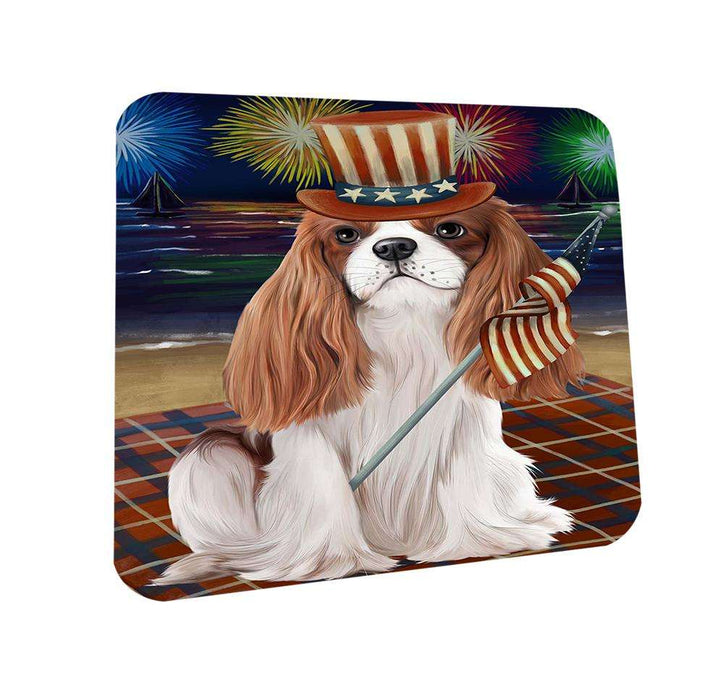 4th of July Independence Day Firework Cavalier King Charles Spaniel Dog Coasters Set of 4 CST48825