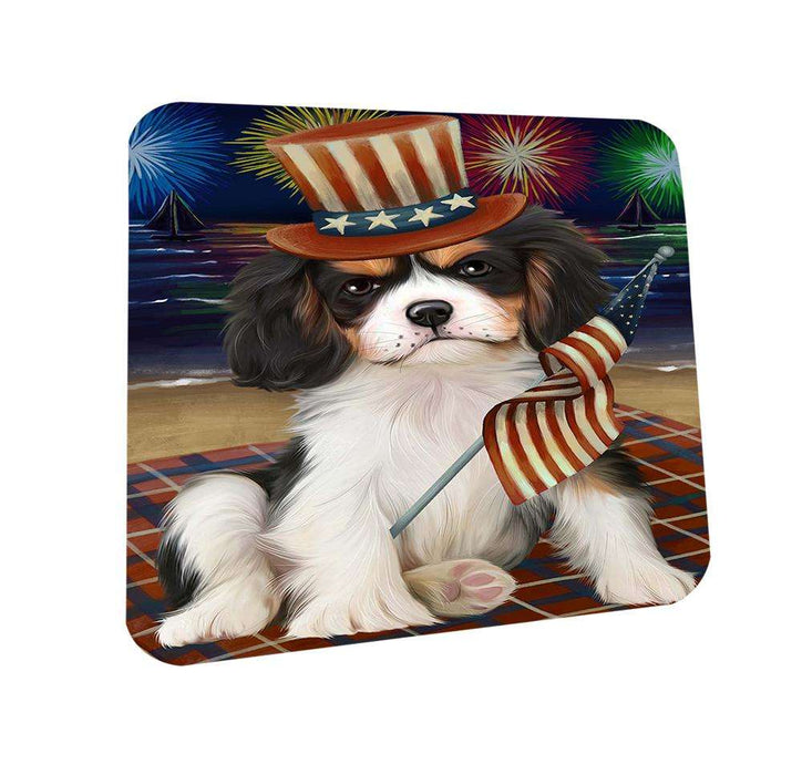 4th of July Independence Day Firework Cavalier King Charles Spaniel Dog Coasters Set of 4 CST48828