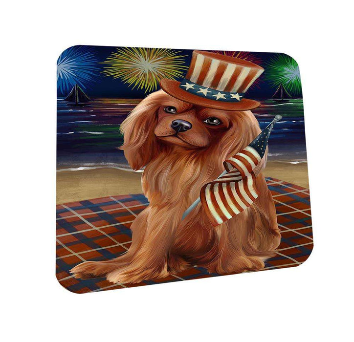 4th of July Independence Day Firework Cavalier King Charles Spaniel Dog Coasters Set of 4 CST48829