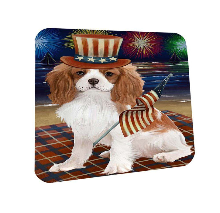 4th of July Independence Day Firework Cavalier King Charles Spaniel Dog Coasters Set of 4 CST48830
