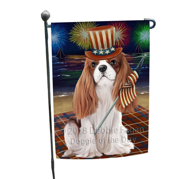 4th of July Independence Day Firework Cavalier King Charles Spaniel Dog Garden Flag GFLG48775