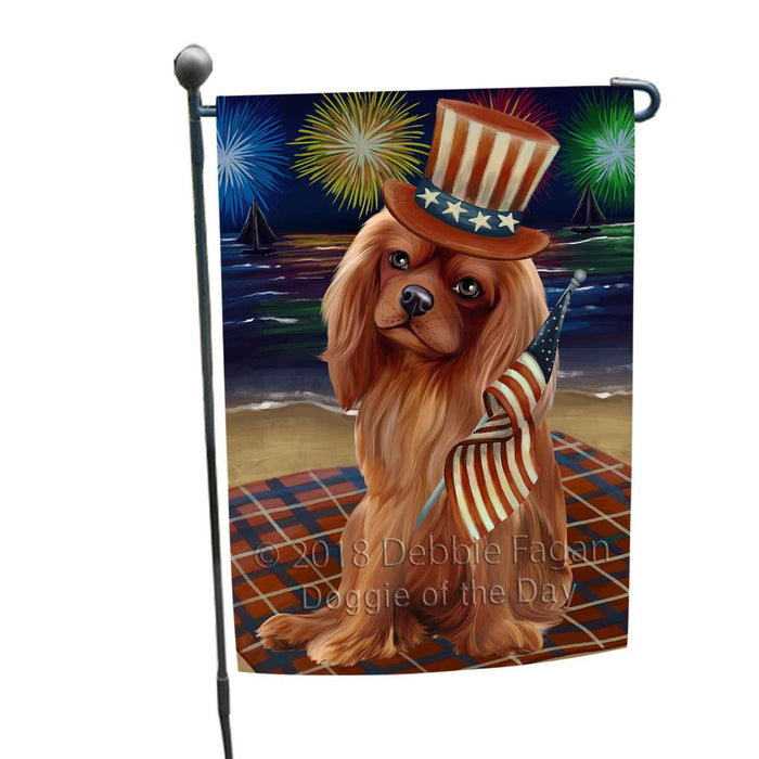 4th of July Independence Day Firework Cavalier King Charles Spaniel Dog Garden Flag GFLG48779