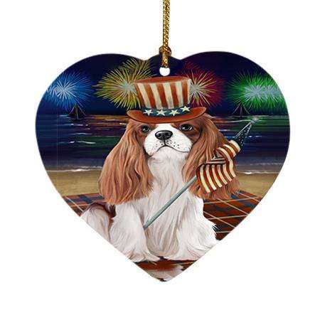 4th of July Independence Day Firework Cavalier King Charles Spaniel Dog Heart Christmas Ornament HPOR48866