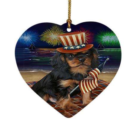 4th of July Independence Day Firework Cavalier King Charles Spaniel Dog Heart Christmas Ornament HPOR48868