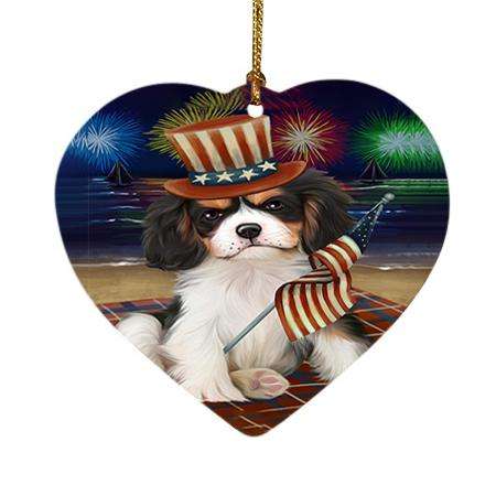 4th of July Independence Day Firework Cavalier King Charles Spaniel Dog Heart Christmas Ornament HPOR48869
