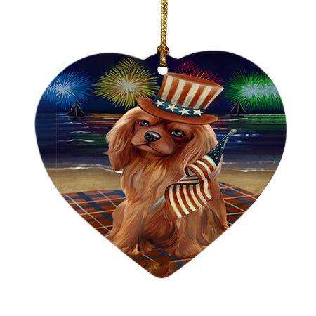 4th of July Independence Day Firework Cavalier King Charles Spaniel Dog Heart Christmas Ornament HPOR48870