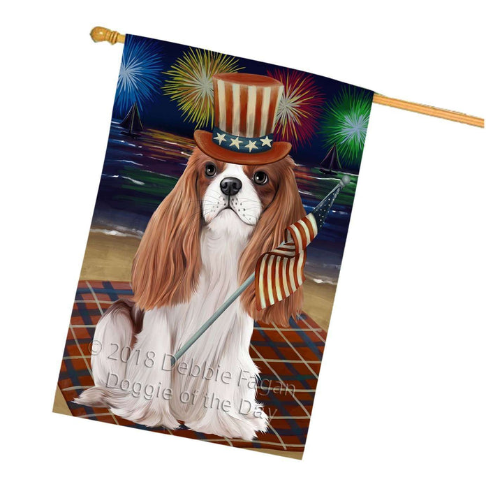 4th of July Independence Day Firework Cavalier King Charles Spaniel Dog House Flag FLG48831