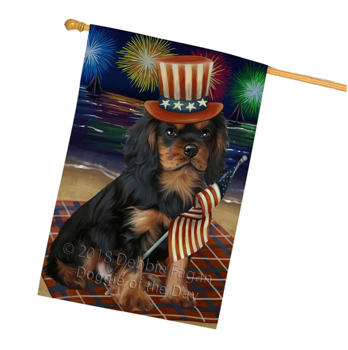 4th of July Independence Day Firework Cavalier King Charles Spaniel Dog House Flag FLG48833