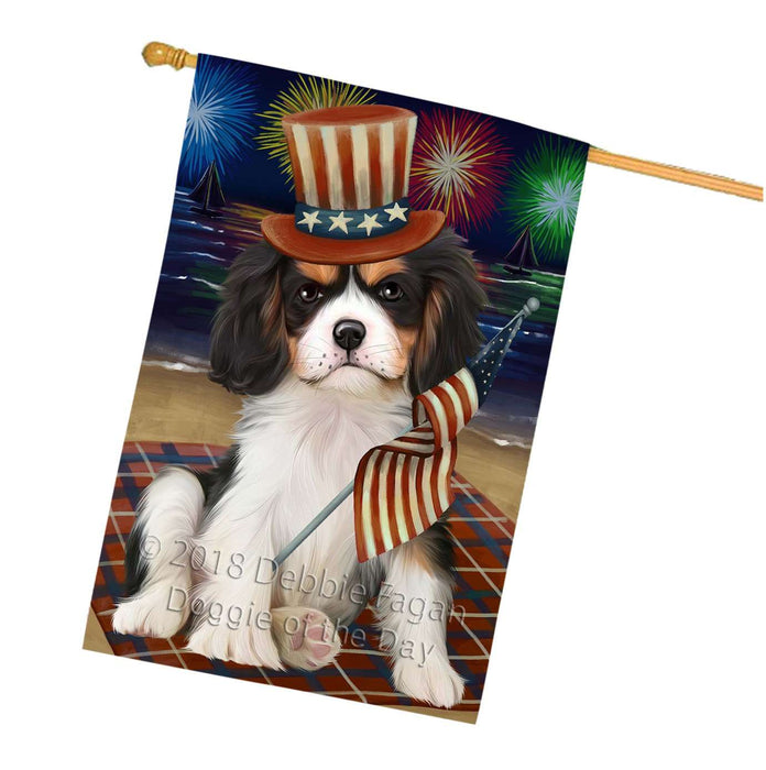 4th of July Independence Day Firework Cavalier King Charles Spaniel Dog House Flag FLG48834