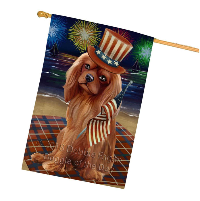 4th of July Independence Day Firework Cavalier King Charles Spaniel Dog House Flag FLG48835