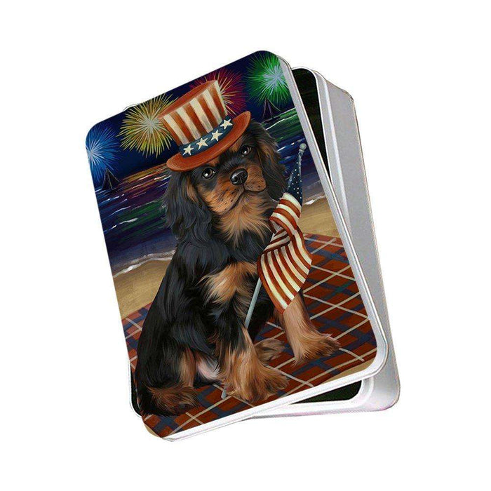 4th of July Independence Day Firework Cavalier King Charles Spaniel Dog Photo Storage Tin PITN48868
