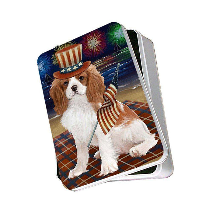 4th of July Independence Day Firework Cavalier King Charles Spaniel Dog Photo Storage Tin PITN48871