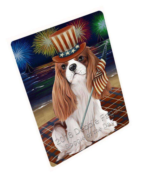 4th of July Independence Day Firework Cavalier King Charles Spaniel Dog Tempered Cutting Board C50466
