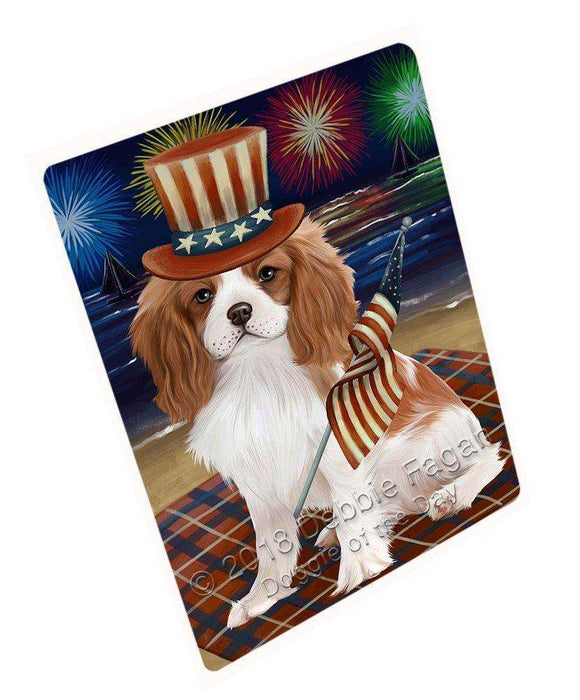 4th of July Independence Day Firework Cavalier King Charles Spaniel Dog Tempered Cutting Board C50481