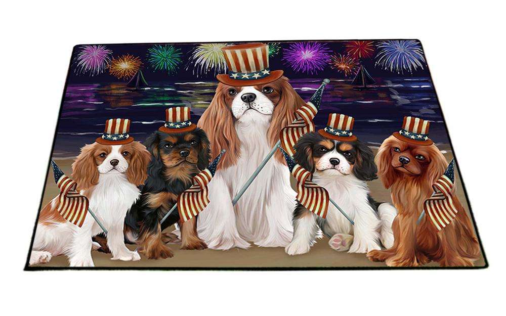4th of July Independence Day Firework Cavalier King Charles Spaniels Dog Floormat FLMS49386