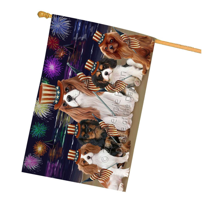 4th of July Independence Day Firework Cavalier King Charles Spaniels Dog House Flag FLG48832