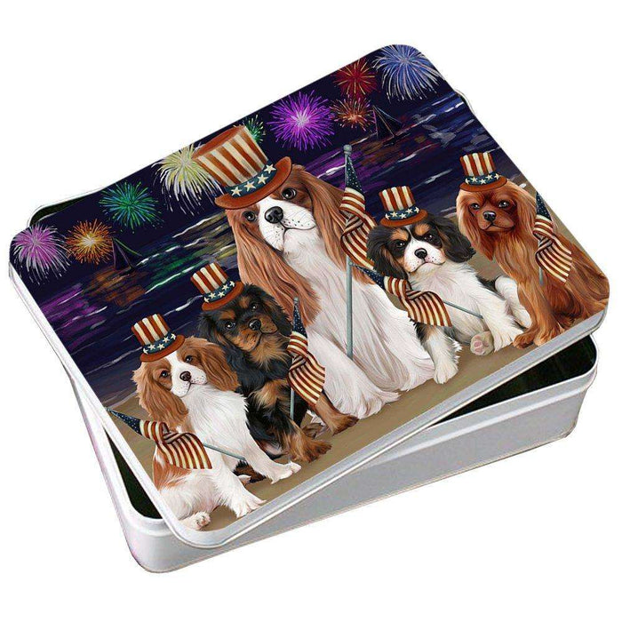4th of July Independence Day Firework Cavalier King Charles Spaniels Dog Photo Storage Tin PITN48867