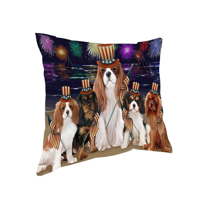 4th of July Independence Day Firework Cavalier King Charles Spaniels Dog Pillow PIL51324