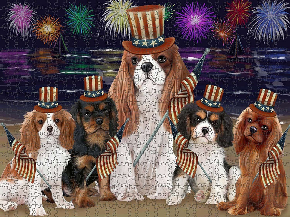 4th of July Independence Day Firework Cavalier King Charles Spaniels Dog Puzzle with Photo Tin PUZL50784