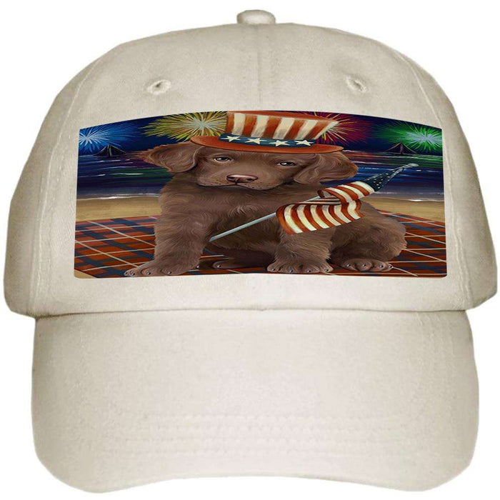4th of July Independence Day Firework Chesapeake Bay Retriever Dog Ball Hat Cap HAT50358