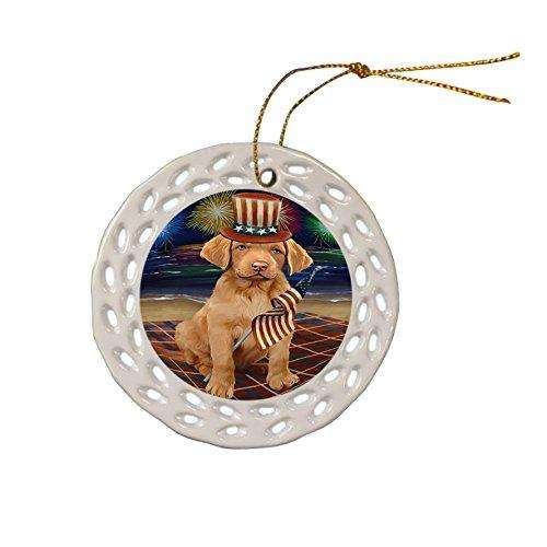 4th of July Independence Day Firework Chesapeake Bay Retriever Dog Ceramic Doily Ornament DPOR48874