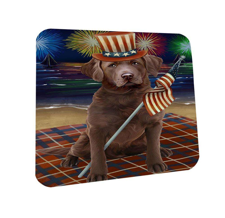 4th of July Independence Day Firework Chesapeake Bay Retriever Dog Coasters Set of 4 CST48831