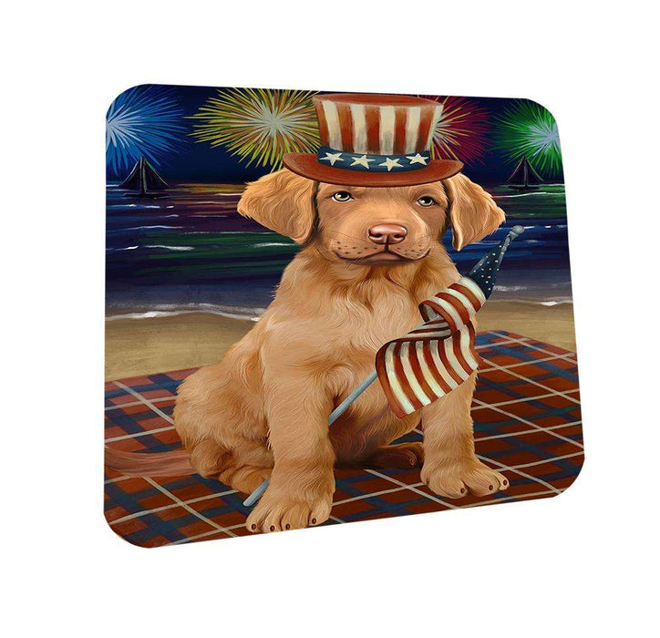 4th of July Independence Day Firework Chesapeake Bay Retriever Dog Coasters Set of 4 CST48833