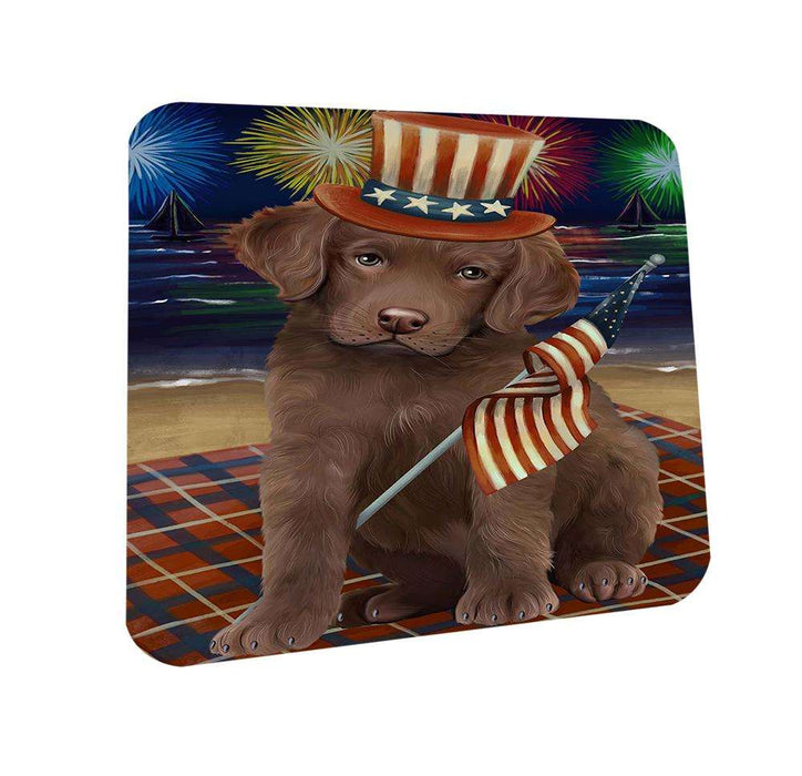 4th of July Independence Day Firework Chesapeake Bay Retriever Dog Coasters Set of 4 CST48834
