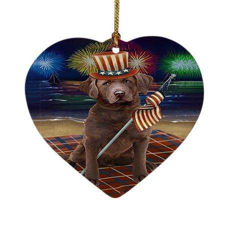 4th of July Independence Day Firework Chesapeake Bay Retriever Dog Heart Christmas Ornament HPOR48872