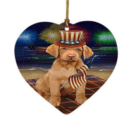 4th of July Independence Day Firework Chesapeake Bay Retriever Dog Heart Christmas Ornament HPOR48874