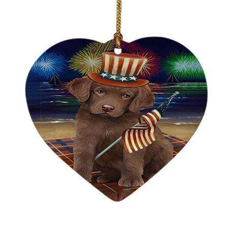 4th of July Independence Day Firework Chesapeake Bay Retriever Dog Heart Christmas Ornament HPOR48875