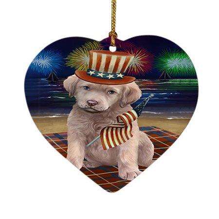4th of July Independence Day Firework Chesapeake Bay Retriever Dog Heart Christmas Ornament HPOR48876