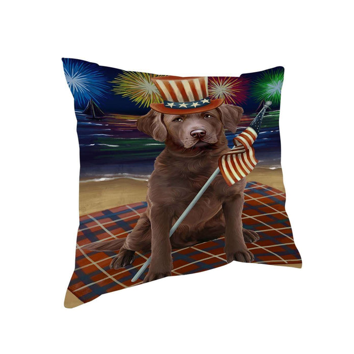 4th of July Independence Day Firework Chesapeake Bay Retriever Dog Pillow PIL51344 (26x26)