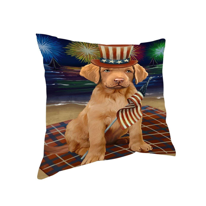 4th of July Independence Day Firework Chesapeake Bay Retriever Dog Pillow PIL51352 (14x14)