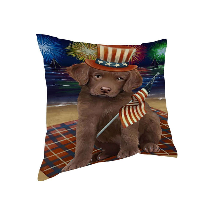 4th of July Independence Day Firework Chesapeake Bay Retriever Dog Pillow PIL51356 (14x14)