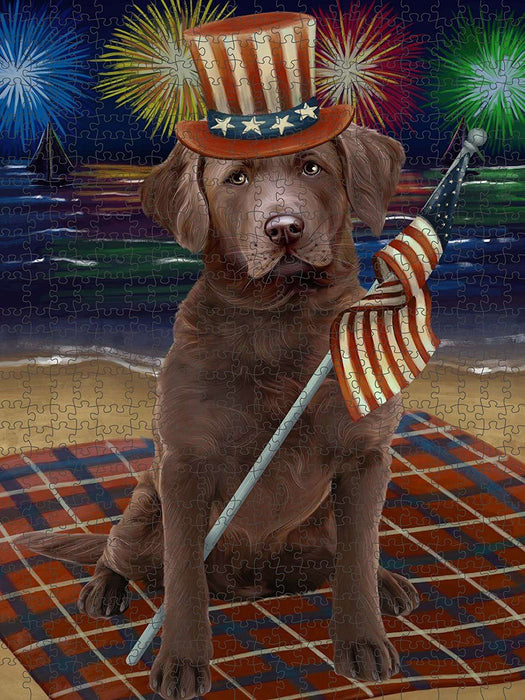 4th of July Independence Day Firework Chesapeake Bay Retriever Dog Puzzle with Photo Tin PUZL50799