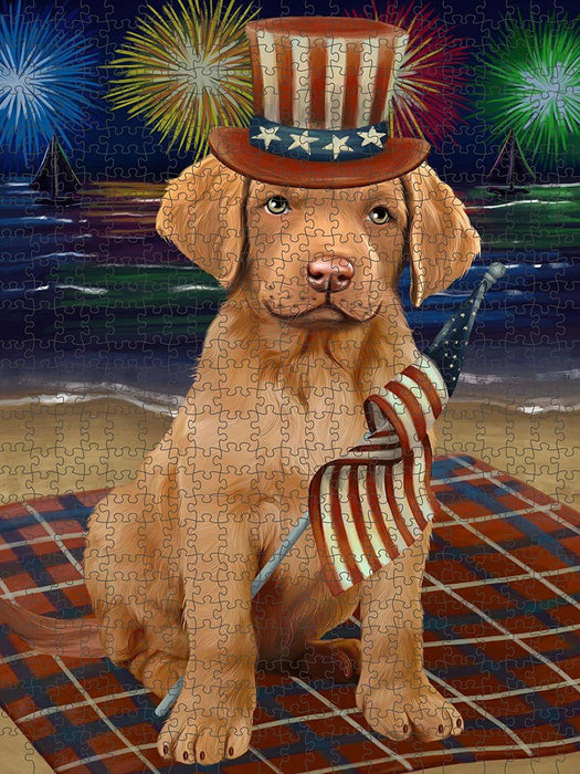 4th of July Independence Day Firework Chesapeake Bay Retriever Dog Puzzle with Photo Tin PUZL50805