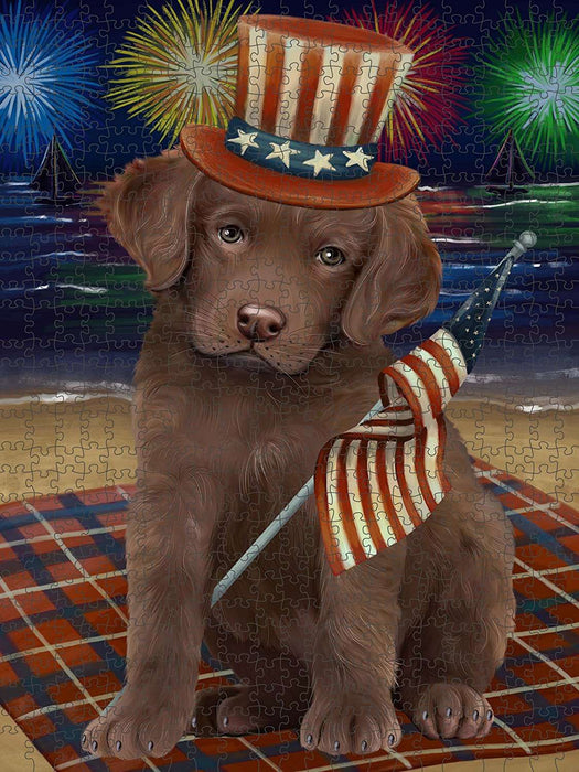 4th of July Independence Day Firework Chesapeake Bay Retriever Dog Puzzle with Photo Tin PUZL50808