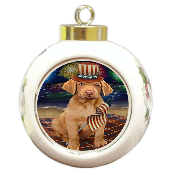 4th of July Independence Day Firework Chesapeake Bay Retriever Dog Round Ball Christmas Ornament RBPOR48874