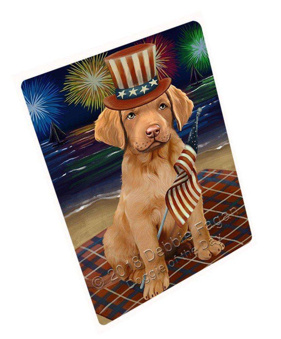 4th of July Independence Day Firework Chesapeake Bay Retriever Dog Tempered Cutting Board C50490