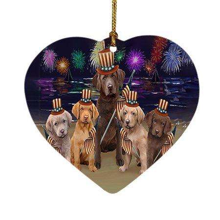 4th of July Independence Day Firework Chesapeake Bay Retrievers Dog Heart Christmas Ornament HPOR48873