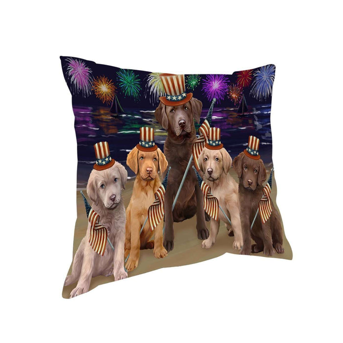4th of July Independence Day Firework Chesapeake Bay Retrievers Dog Pillow PIL51348 (14x14)