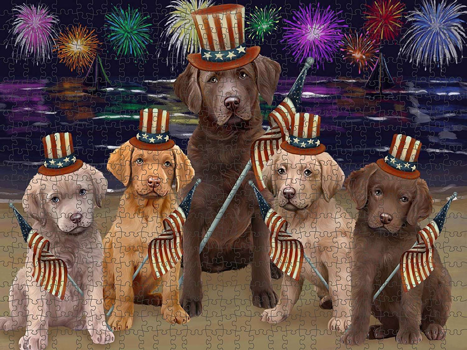 4th of July Independence Day Firework Chesapeake Bay Retrievers Dog Puzzle with Photo Tin PUZL50802