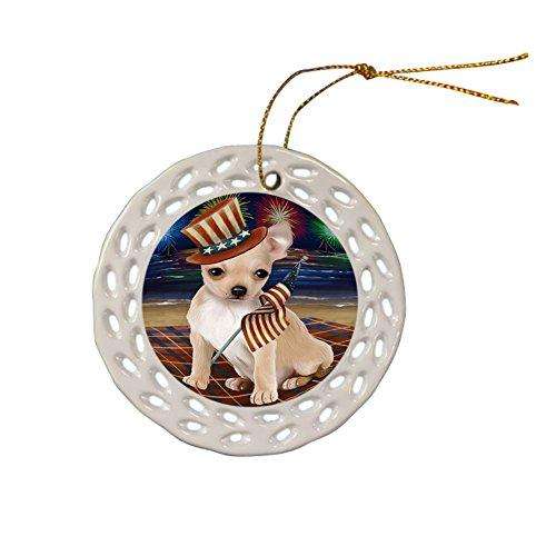 4th of July Independence Day Firework Chihuahua Dog Ceramic Doily Ornament DPOR48881