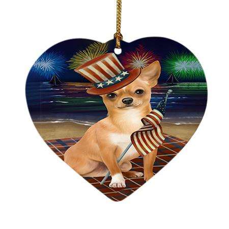 4th of July Independence Day Firework Chihuahua Dog Heart Christmas Ornament HPOR48879