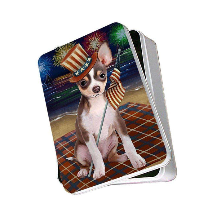 4th of July Independence Day Firework Chihuahua Dog Photo Storage Tin PITN48877