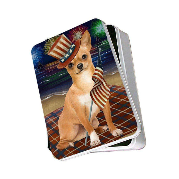 4th of July Independence Day Firework Chihuahua Dog Photo Storage Tin PITN48879