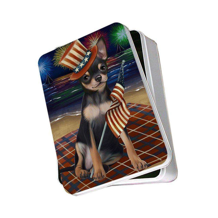4th of July Independence Day Firework Chihuahua Dog Photo Storage Tin PITN48880