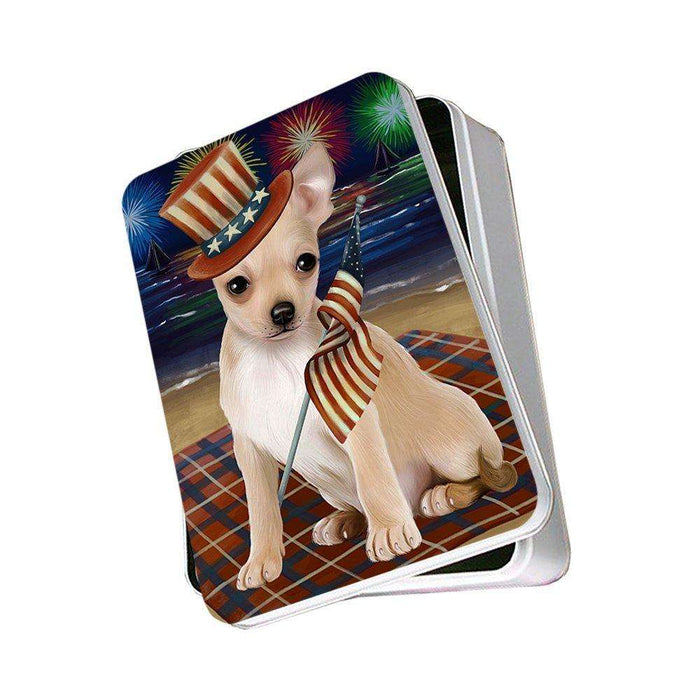 4th of July Independence Day Firework Chihuahua Dog Photo Storage Tin PITN48881