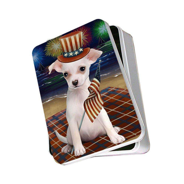 4th of July Independence Day Firework Chihuahua Dog Photo Storage Tin PITN48882